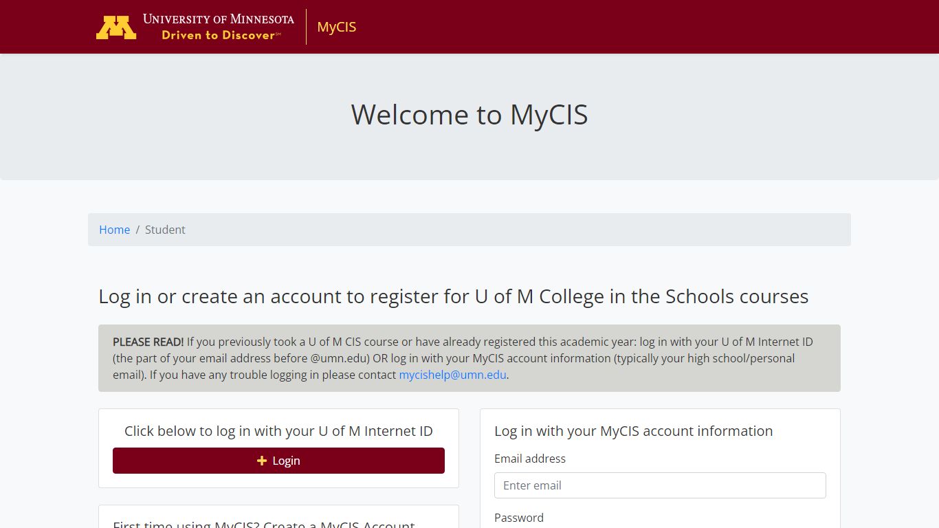 MyCIS Students - University of Minnesota